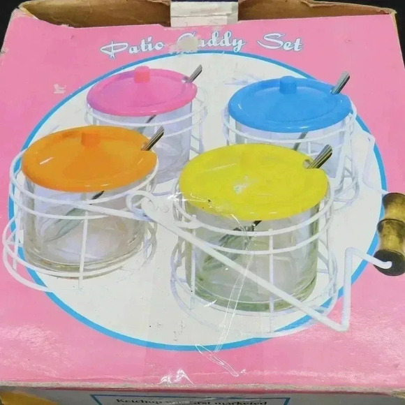 Vintage Condiment Patio Caddy Set Serving Bowls - Picture 2 of 5